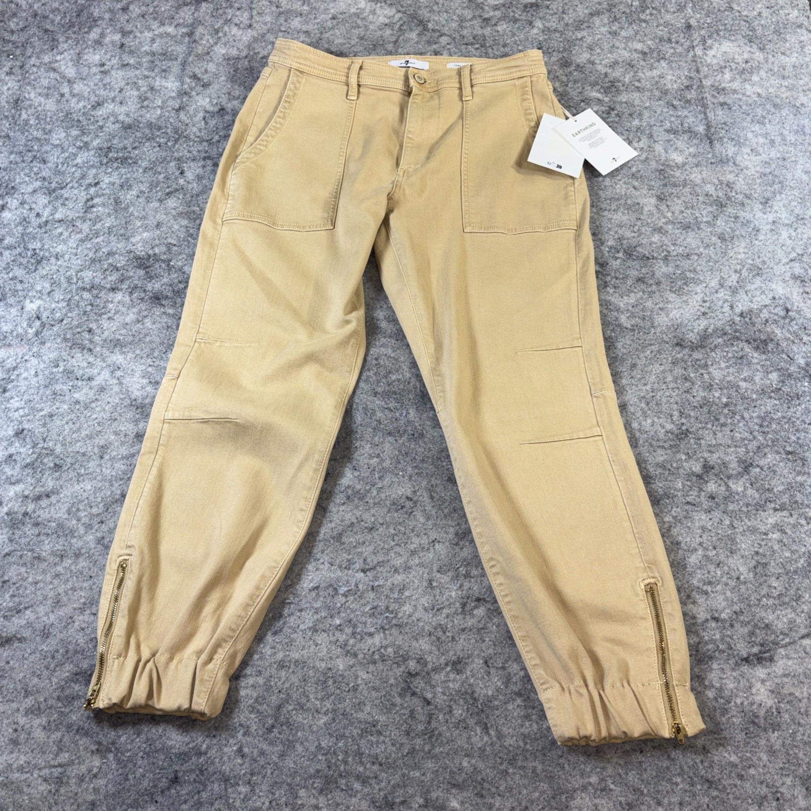 New 7 For All Mankind Darted Boyfriend Joggers Women's 28 Tan Italian Fabric